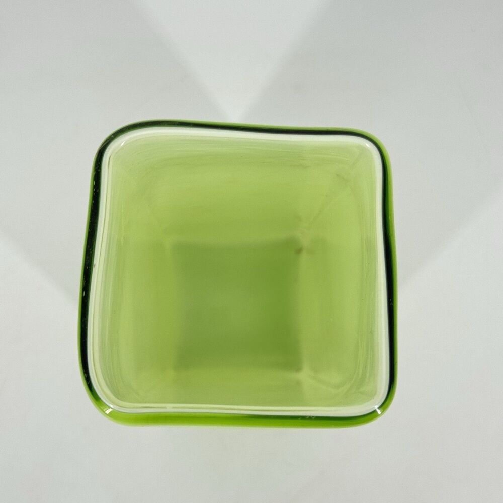 Tall Green Art Glass Vase Hand Blown Style Square Modern Speckled 9.75” - Picture 2 of 10